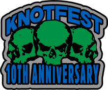 Load image into Gallery viewer, Knotfest Green Skulls Engraved Glow in the Dark Metal Pin
